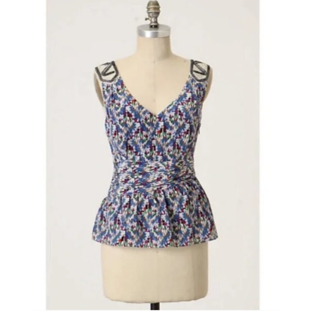 ANTHROPOLOGIE Edme & Esyllte Vittorio Epaulette Beaded Silk Blouse Size 0 Top